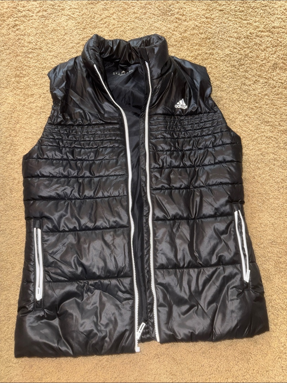 adidas Black Quilted Puffer Vest with White Zippers